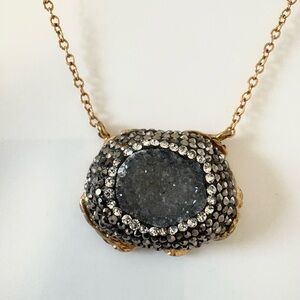 Made in Turkey  Necklace with Gray Druzy and Crystal Pavé Pendant